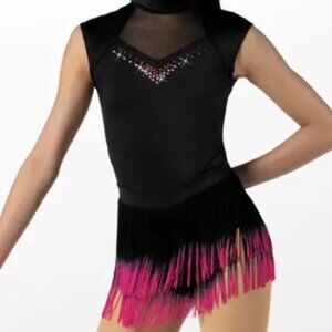 Weissman 13824 black dance costume with fringe NEW FULL SET